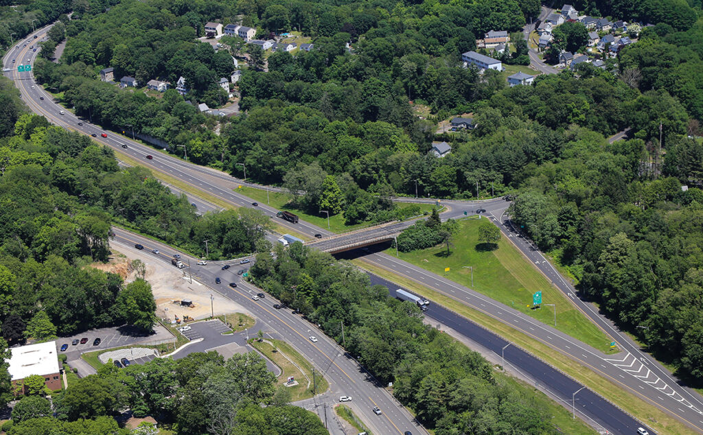 Aerial view of Route 8 with cross street over the roadway