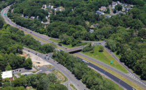 Aerial view of Route 8 with cross street over the roadway