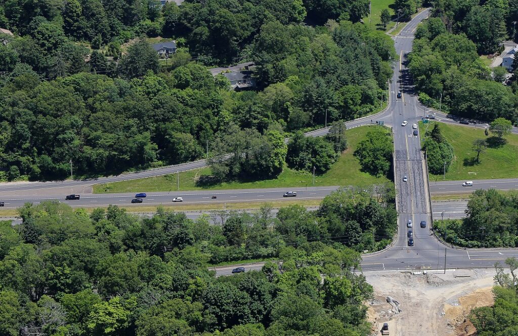 Aerial view of a Route 8 with bridge